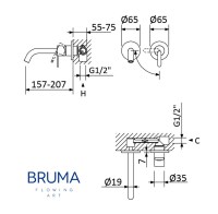 MEDIDAS MONOMANDO LAVABO MURAL LEAF BRUMA